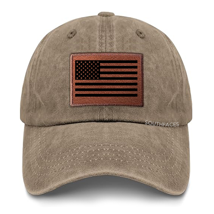 America Flag Leather Patch Cap