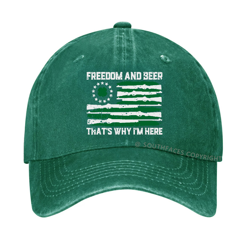 Freedom And Beer That's  Why I'm Here USA Flag Print Hat