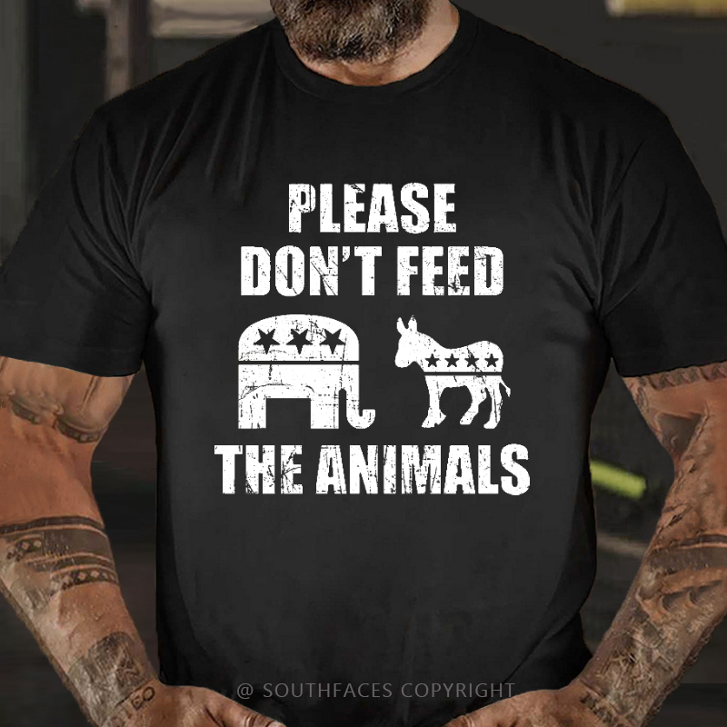 Please Don't Feed The Animals (Donkey And Elephant) Print T-shirt