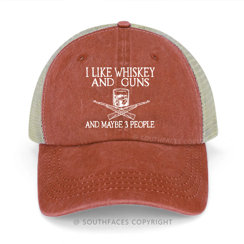 I Like Whiskey And Guns And Maybe 3 PeopleM1 Garand Print Trucker Cap