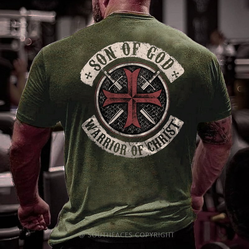 Son Of God Warrior Of Christ Cross Print Men's T-shirt