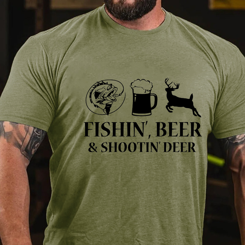 Fishin', Beer & Shootin' Deer Funny Print T-shirt