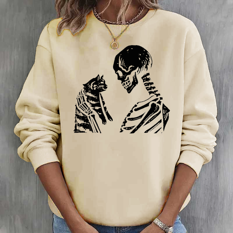 Skeleton Cat Cute Kitten Funny Halloween  Women  Sweatshirt