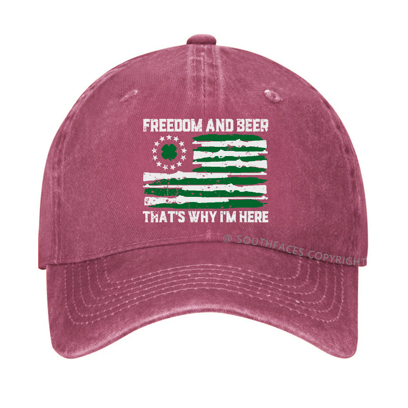 Freedom And Beer That's  Why I'm Here USA Flag Print Hat