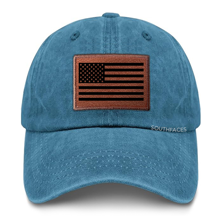 America Flag Leather Patch Cap