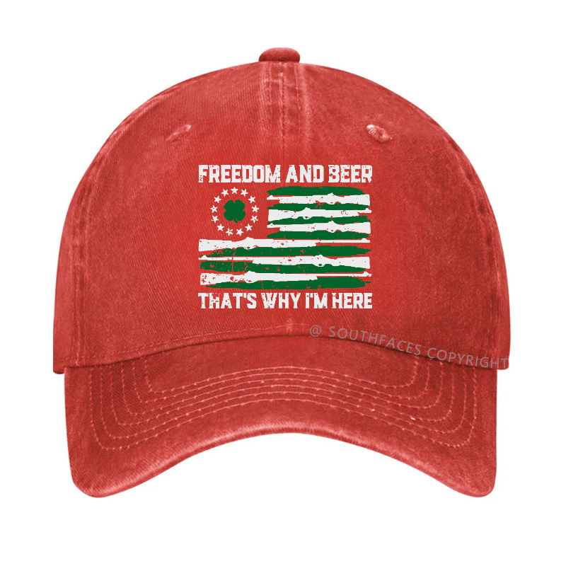 Freedom And Beer That's  Why I'm Here USA Flag Print Hat