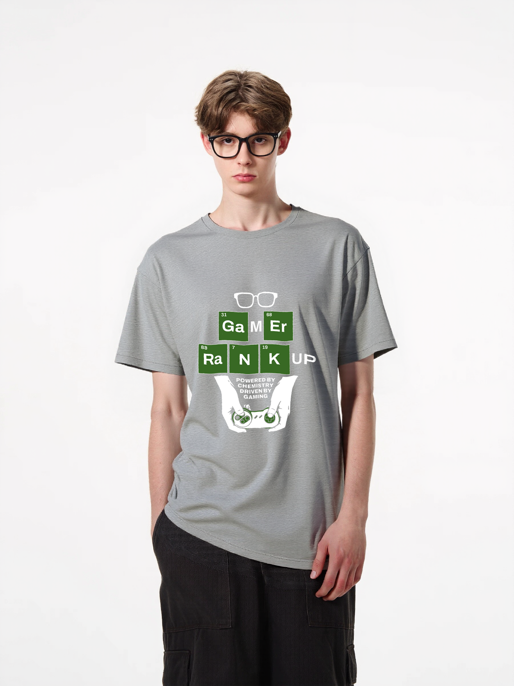 1pcs Gamer Elements T Shirt with Glasses Print Trendy Design in Various Colors 180g Pure Cotton Tee Featuring Rank Up and Controller Graphic Perfect for Gaming Enthusiasts Fun and Functional Timeless Designs