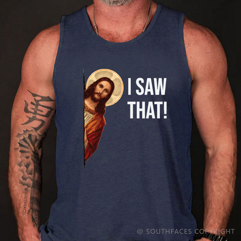 I Saw That Funny Jesus Print Men's Tank Top