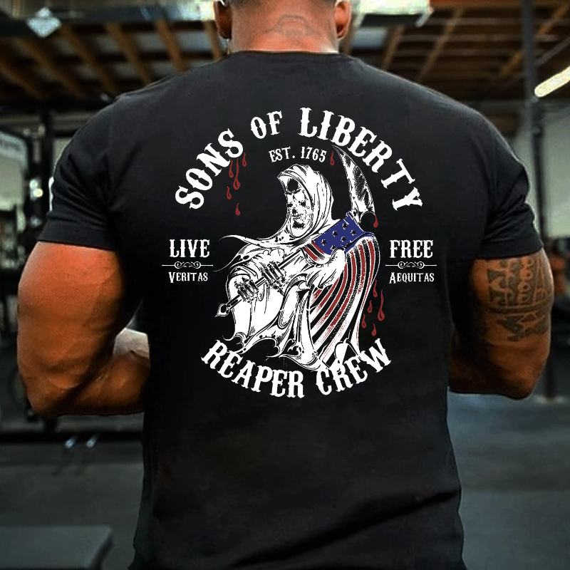 Sons of Liberty Reaper Crew Live Free Veritas Aequitas T-shirt