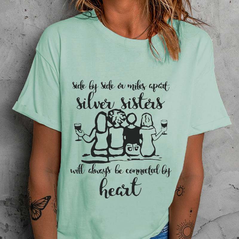 Side By Side A Miles Apart Silves Sisters T-shirt