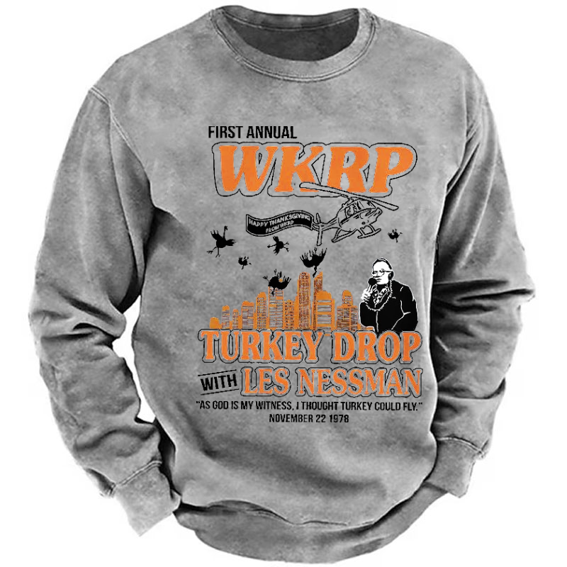 First Annual WKRP Happy Thanksgiving From Wod Turkey Drop With Les Nessman Sweatshirt