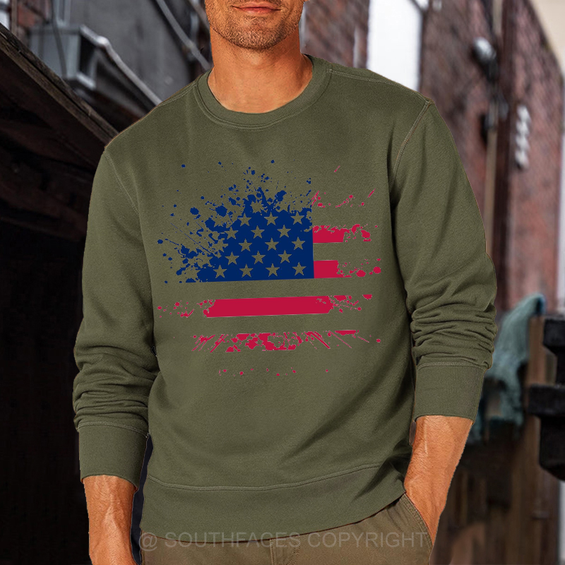 American Colorful Shabby Flag Print Sweatshirt