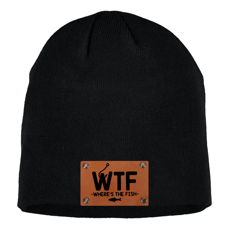 WTF - Where Is Fish Engraved Ieather Trim Beanie
