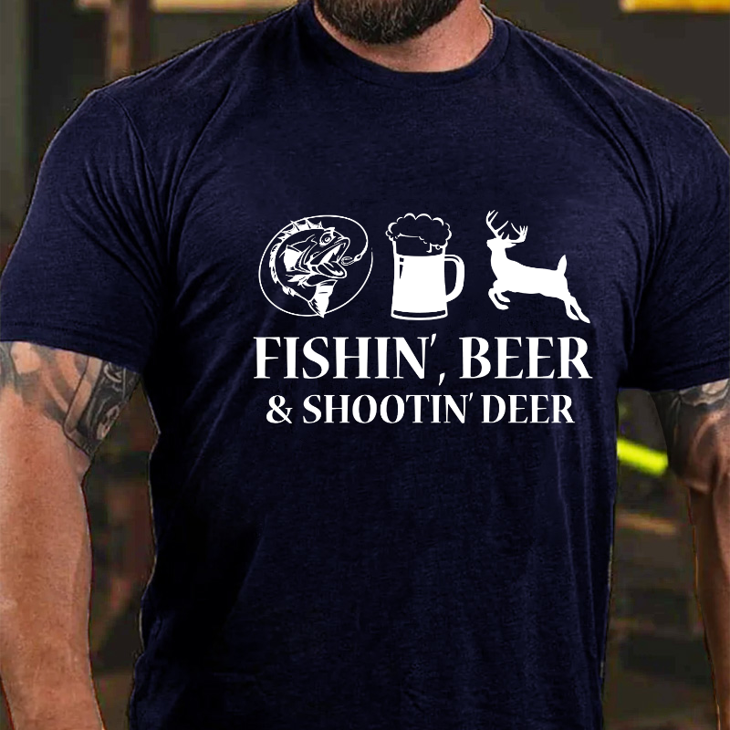 Fishin', Beer & Shootin' Deer Funny Print T-shirt