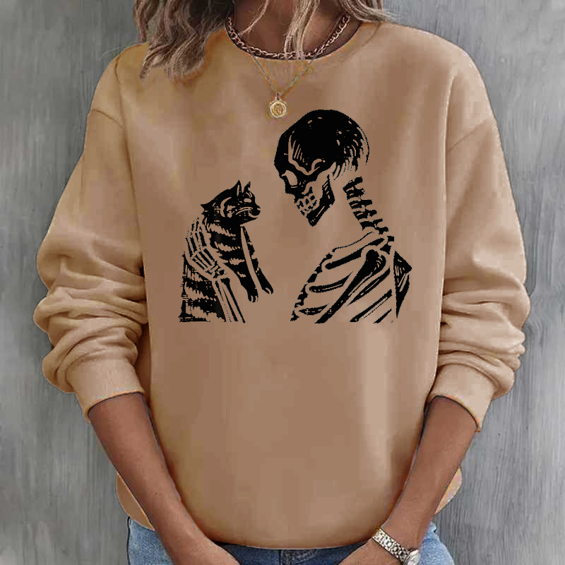 Skeleton Cat Cute Kitten Funny Halloween  Women  Sweatshirt