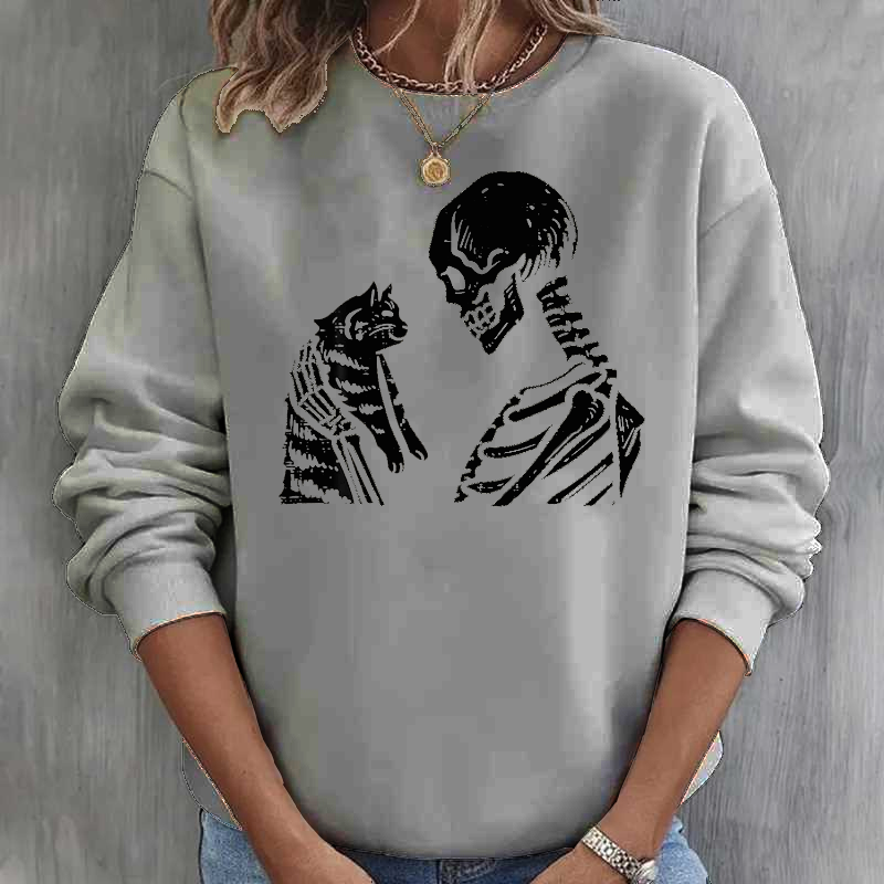 Skeleton Cat Cute Kitten Funny Halloween  Women  Sweatshirt