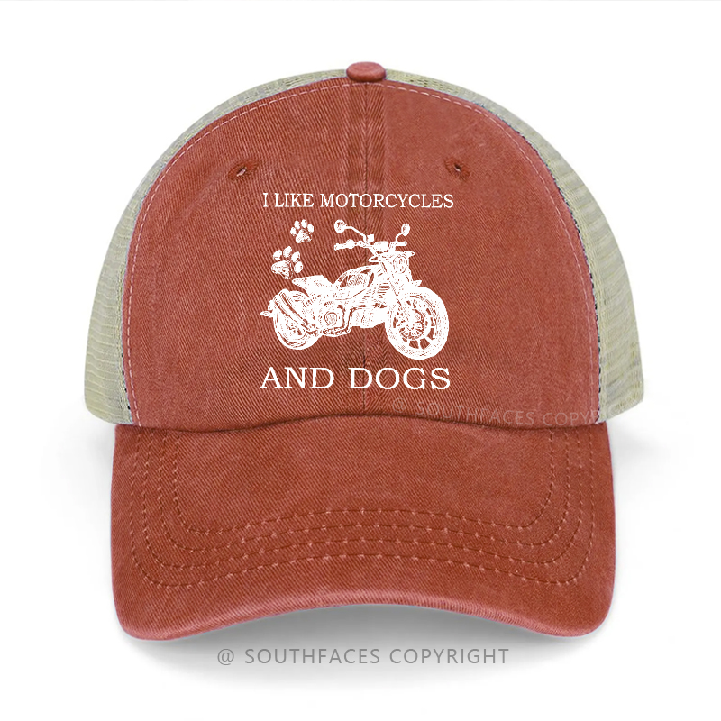 I Like Motorcycles And Dogs Print Custom Trucker Cap