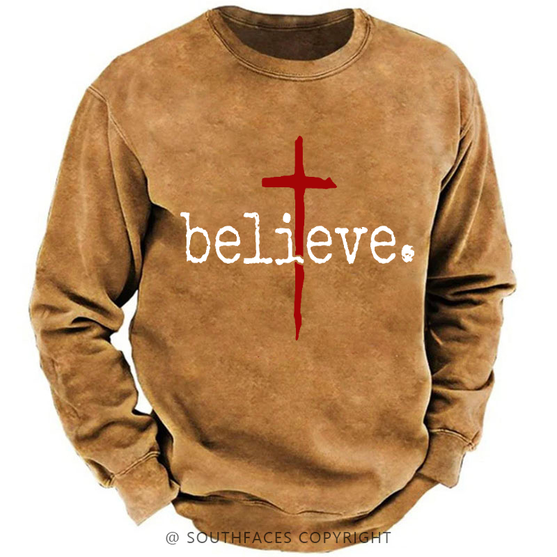 Believe Cross Print Christian Sweatshirt