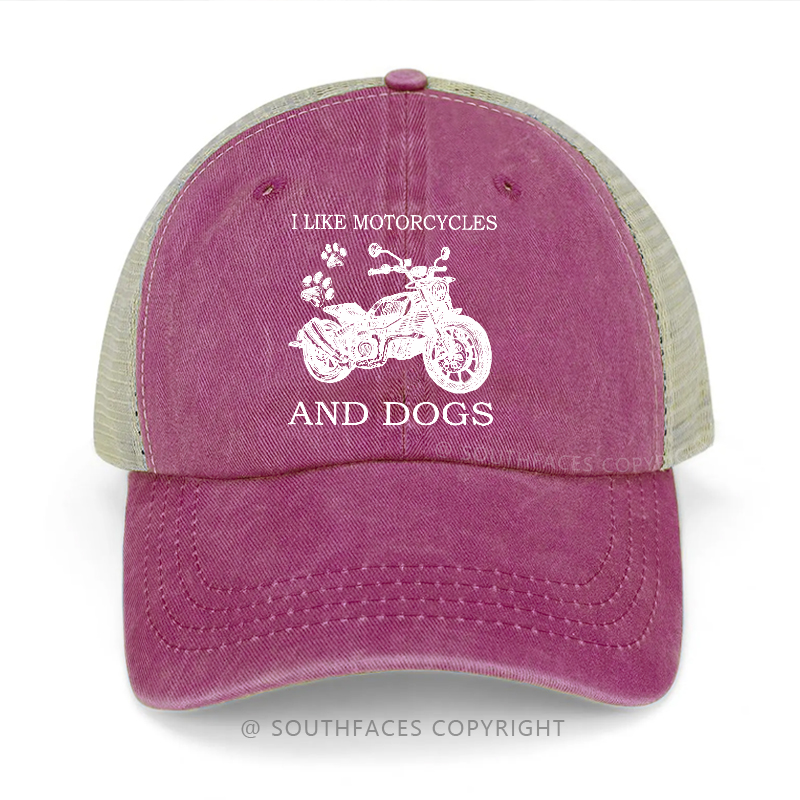 I Like Motorcycles And Dogs Print Custom Trucker Cap