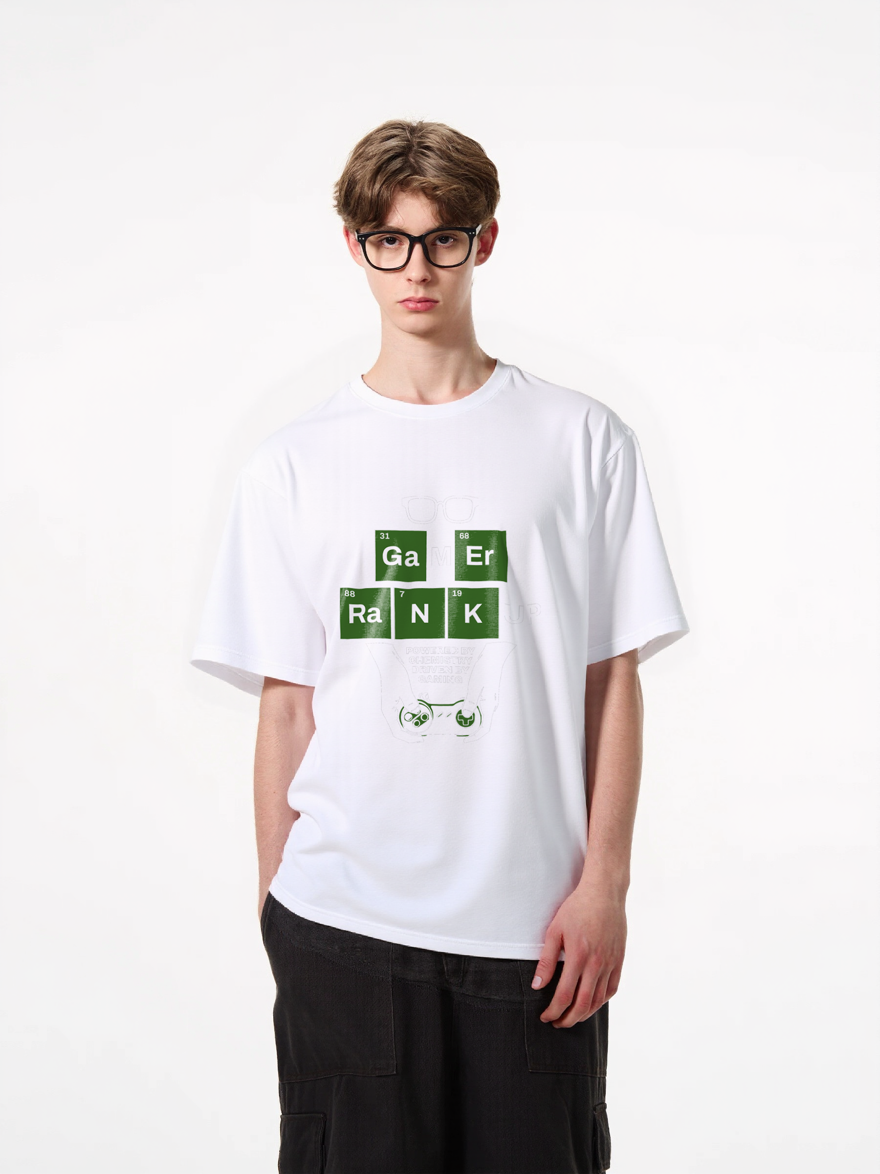 1pcs Gamer Elements T Shirt with Glasses Print Trendy Design in Various Colors 180g Pure Cotton Tee Featuring Rank Up and Controller Graphic Perfect for Gaming Enthusiasts Fun and Functional Timeless Designs