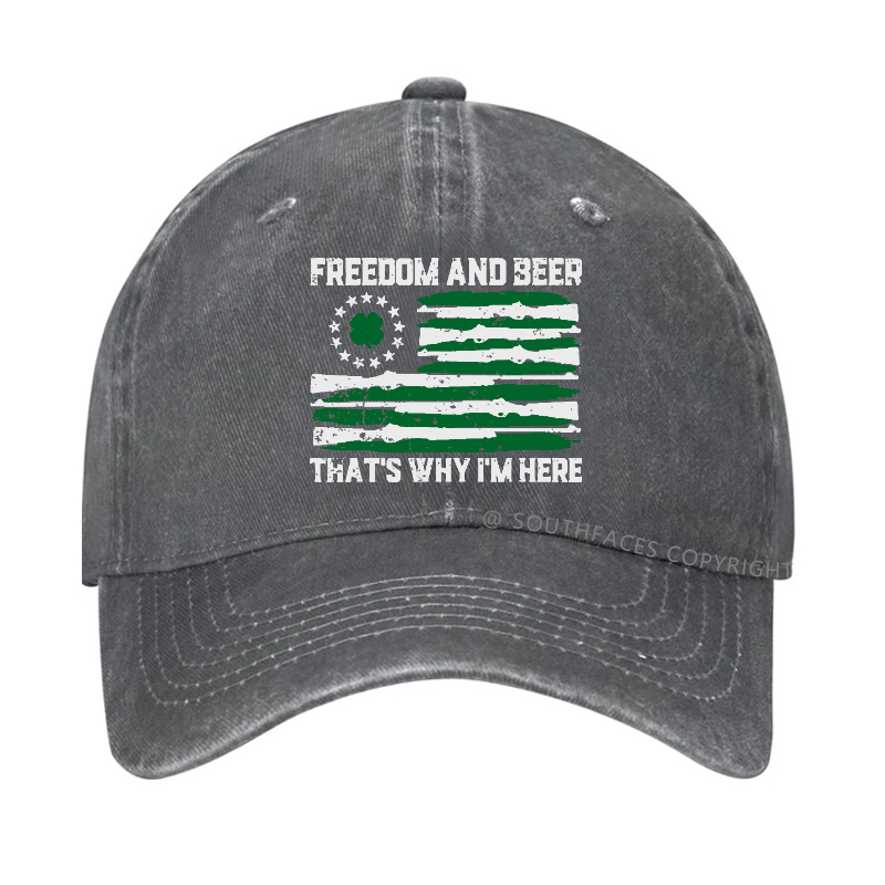 Freedom And Beer That's  Why I'm Here USA Flag Print Hat