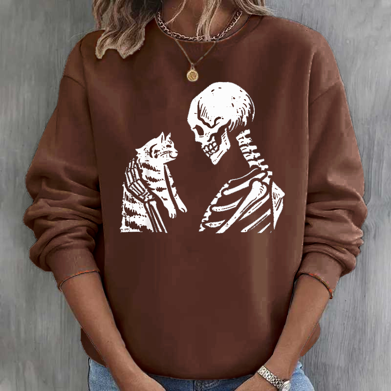 Skeleton Cat Cute Kitten Funny Halloween  Women  Sweatshirt
