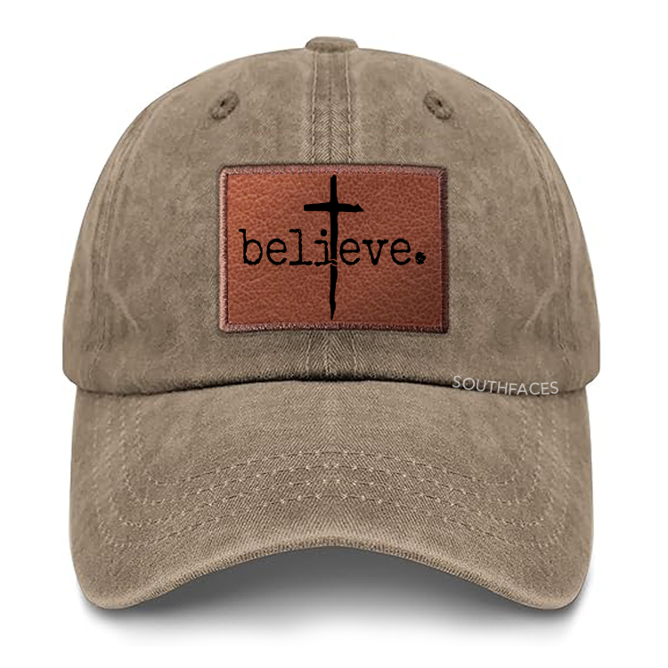 Believe Cross Leather Patch Cap