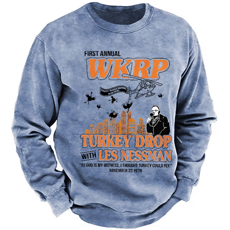 First Annual WKRP Happy Thanksgiving From Wod Turkey Drop With Les Nessman Sweatshirt