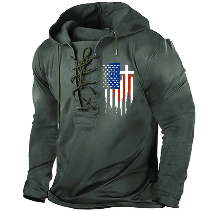 American Colorful Religious Cross Flag Retro Hoodie