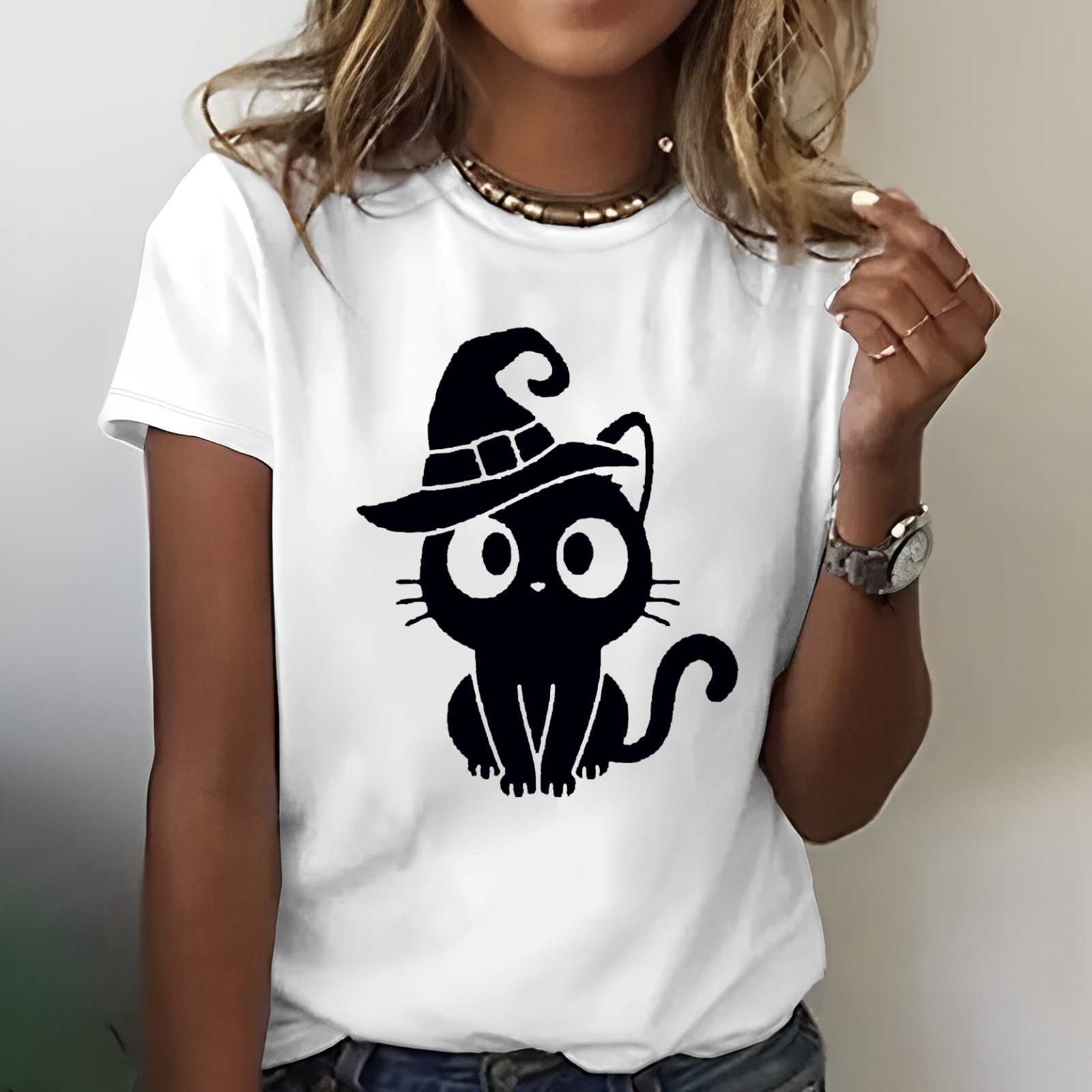 Halloween Womans Cat T-shirt