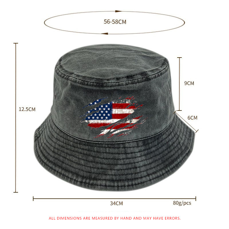 Distressed American Flag Print Bucket Hat