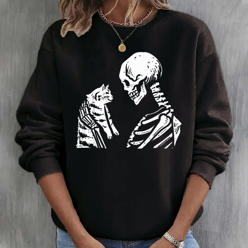 Skeleton Cat Cute Kitten Funny Halloween  Women  Sweatshirt