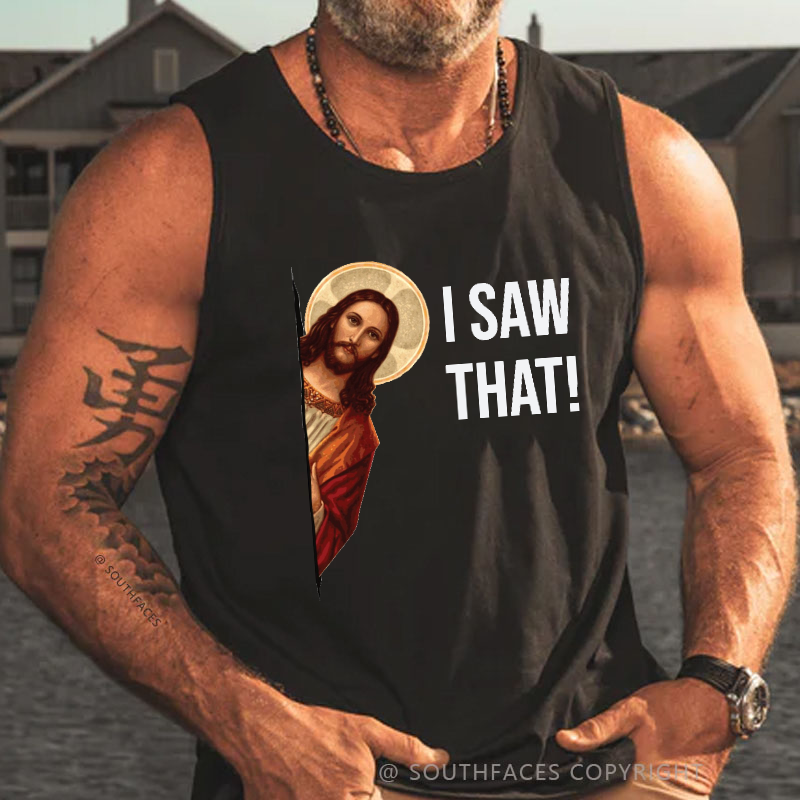 I Saw That Funny Jesus Print Men's Tank Top