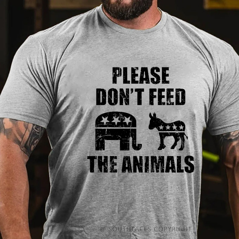 Please Don't Feed The Animals (Donkey And Elephant) Print T-shirt