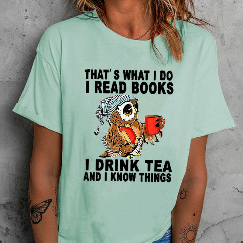 That's What I Do I Read Books Owl Graphic Print T-shirt