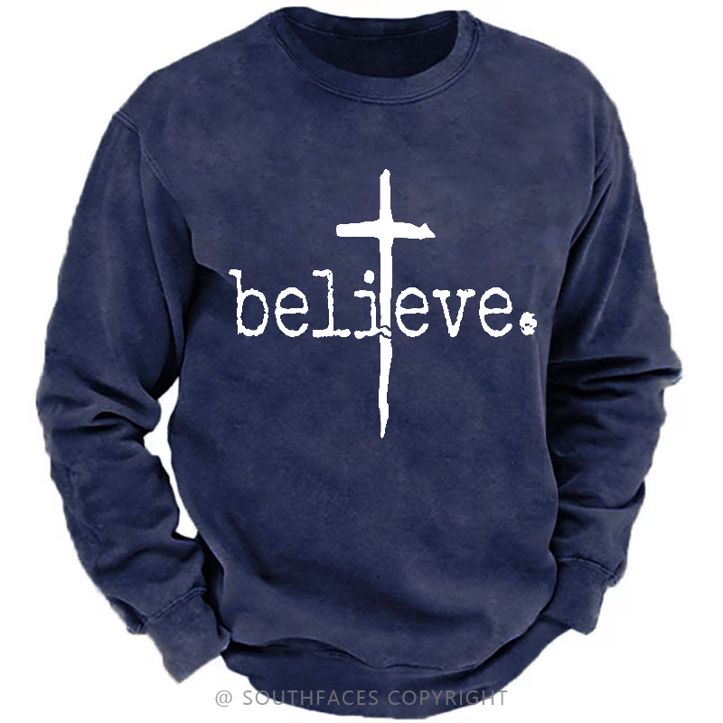 Believe Cross Print Christian Sweatshirt