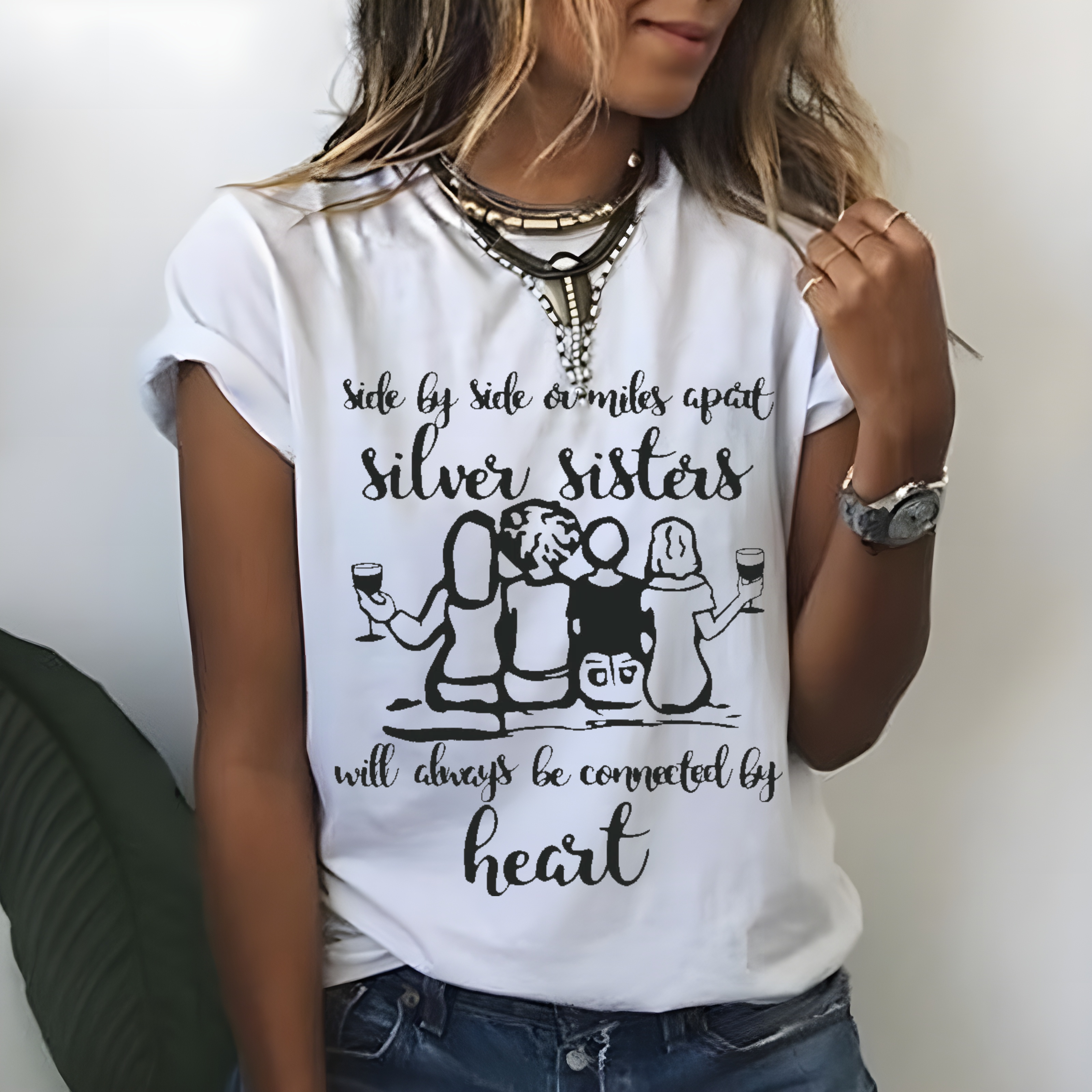 Side By Side A Miles Apart Silves Sisters T-shirt