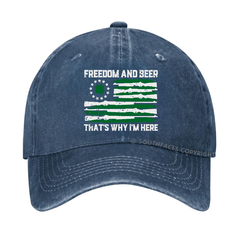 Freedom And Beer That's  Why I'm Here USA Flag Print Hat