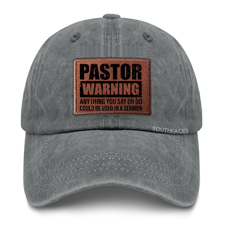 Pastor Warning Anything Leather Patch Cap