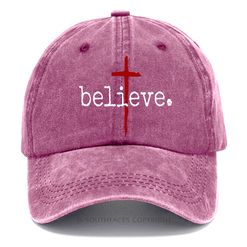 Believe Cross Print Christian Baseball Hat