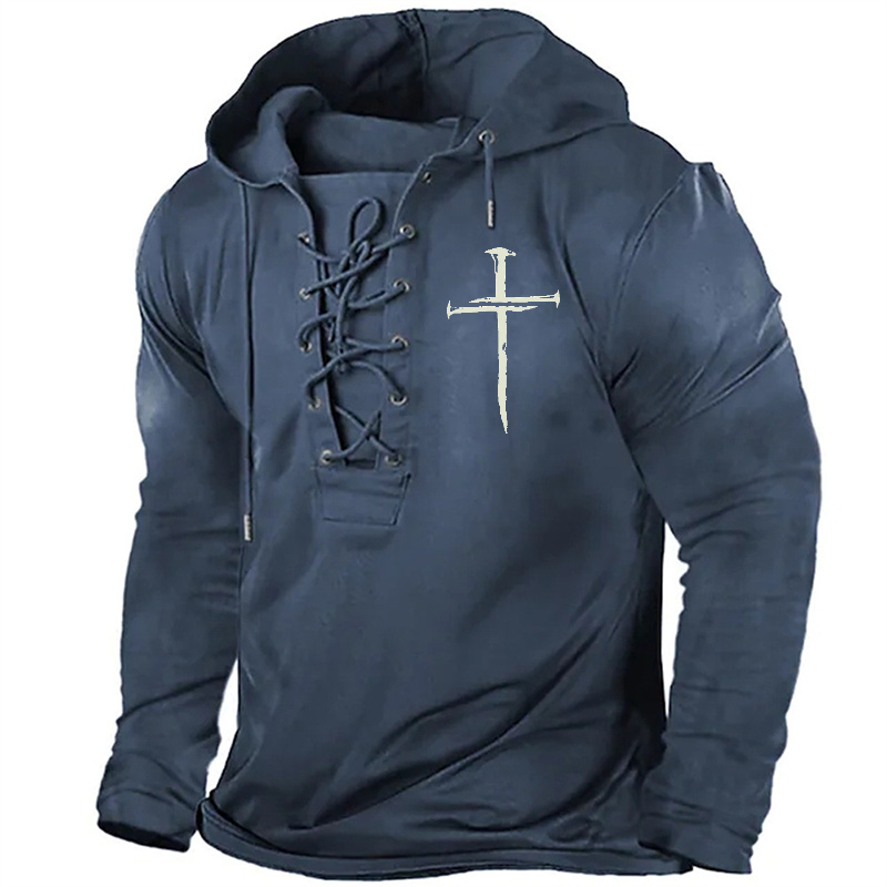 Classic Christian Cross Print Retro Hoodie
