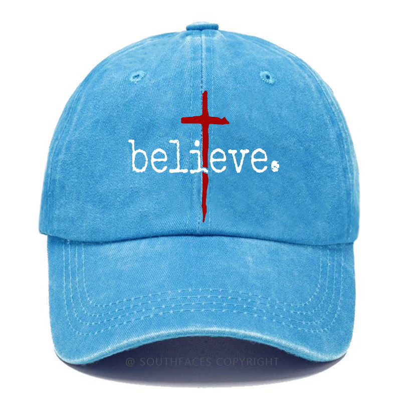 Believe Cross Print Christian Baseball Hat