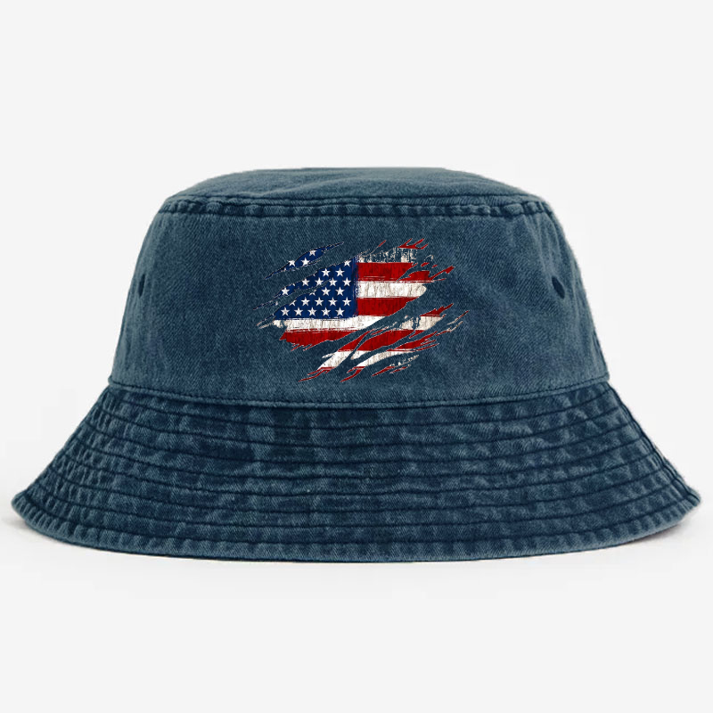 Distressed American Flag Print Bucket Hat