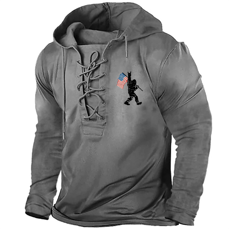 Men Bigfoot USA Flag Graphic Retro Hoodie