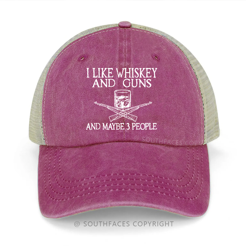 I Like Whiskey And Guns And Maybe 3 PeopleM1 Garand Print Trucker Cap