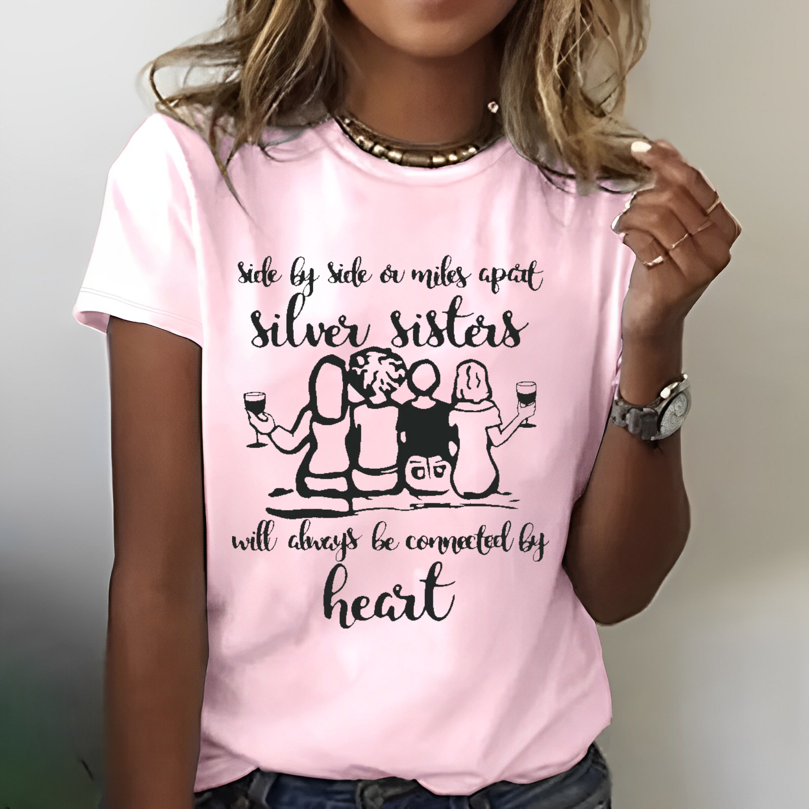 Side By Side A Miles Apart Silves Sisters T-shirt