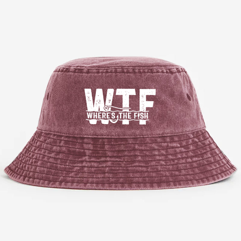 WTF Where's The Fish Funny Print Bucket Hat