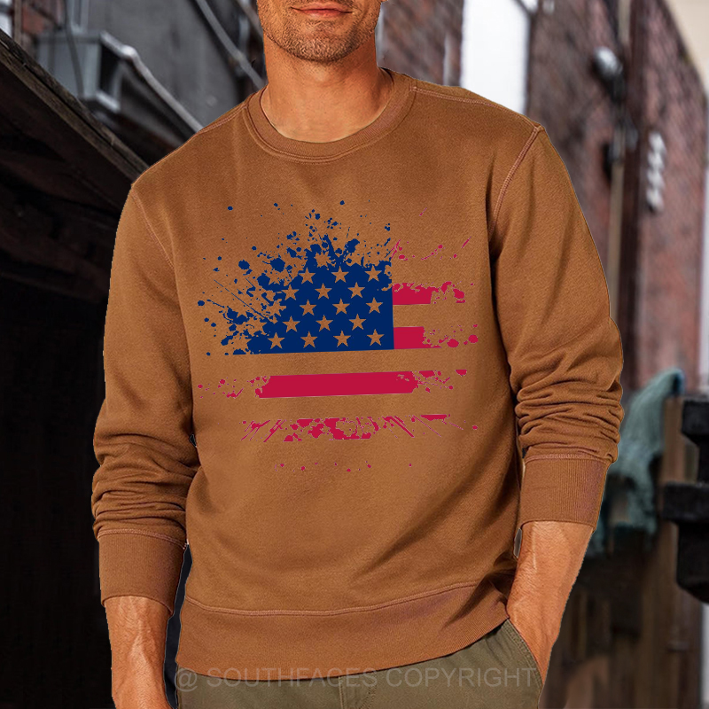 American Colorful Shabby Flag Print Sweatshirt