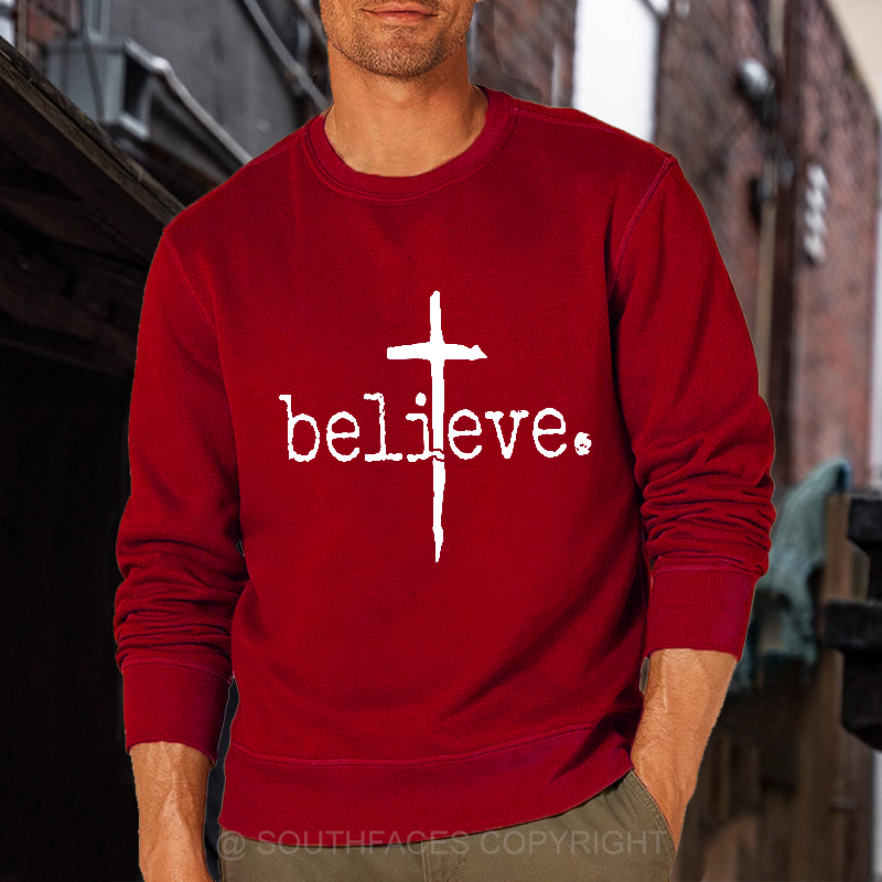 Believe Cross Print Christian Sweatshirt