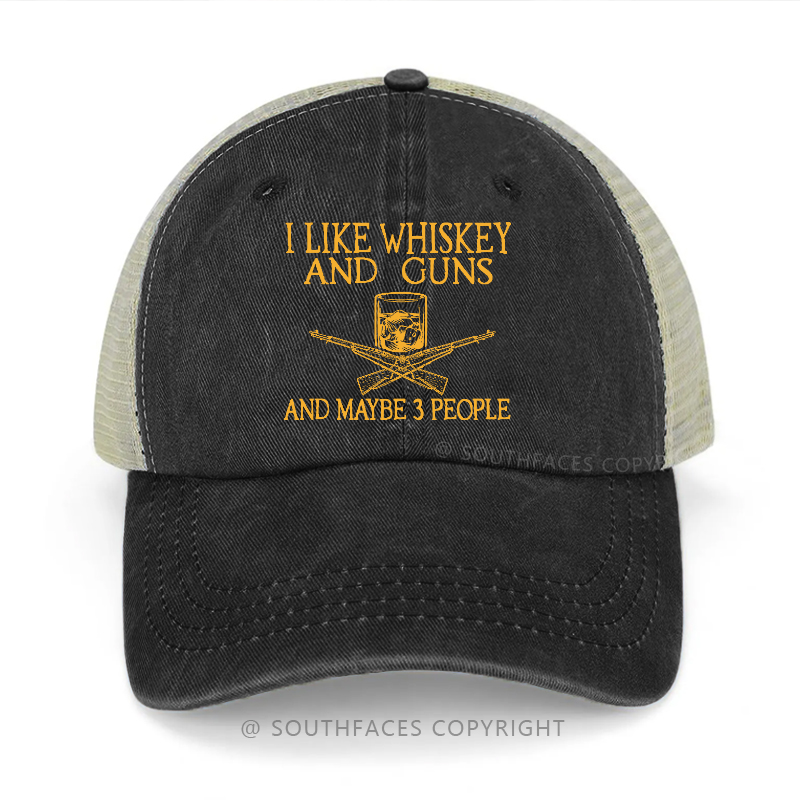 I Like Whiskey And Guns And Maybe 3 PeopleM1 Garand Print Trucker Cap